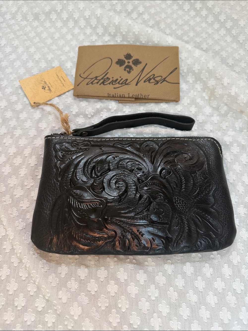 Patricia Nash Black Tooled Leather Capri Wristlet